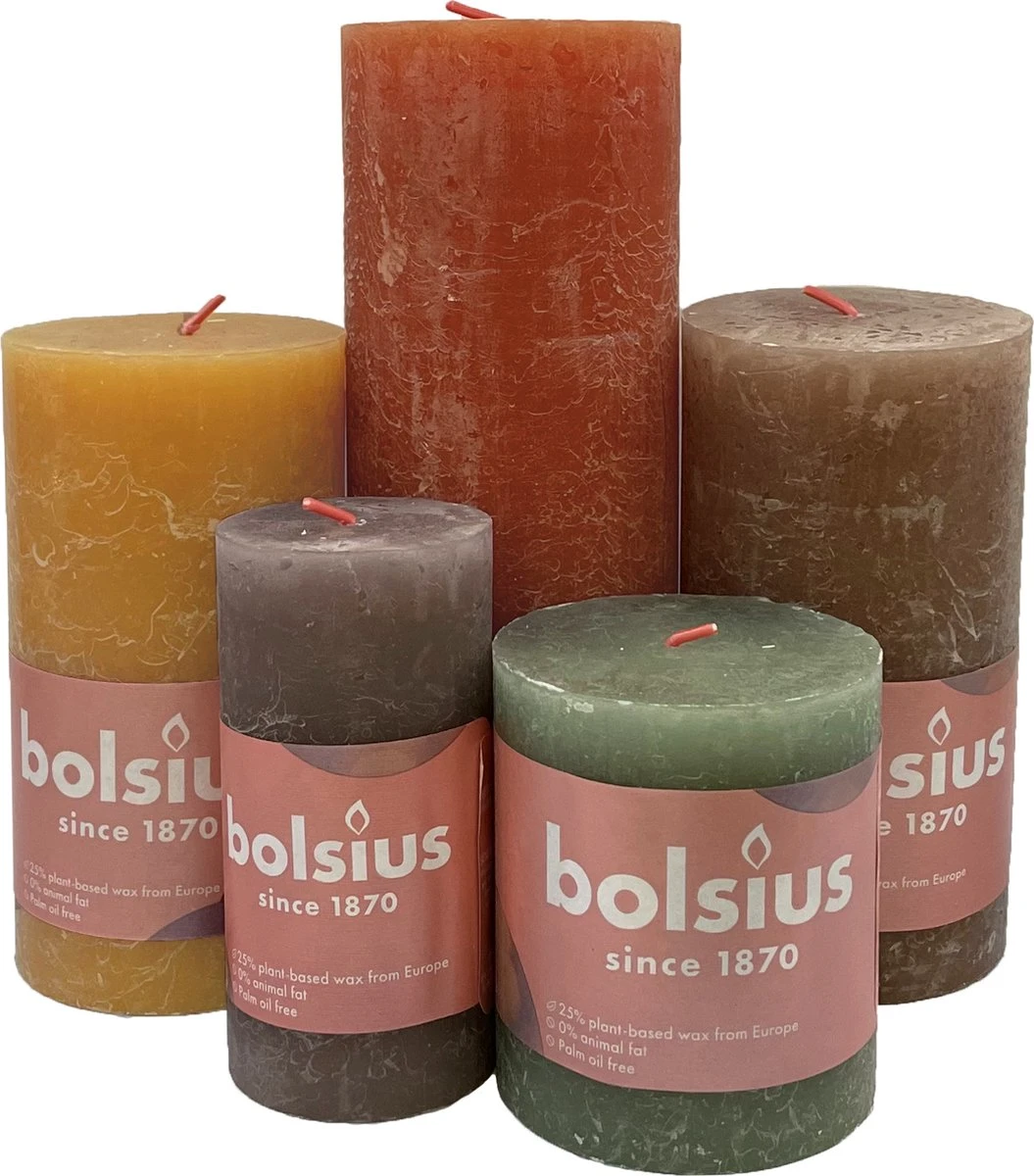 Bolsius Rustiek Stompkaars Warme Kleuren Mix (bruin Oker Geel Groen) 3 Bolsius Rustiek Stompkaars Warme Kleuren Mix (bruin Oker Geel Groen)