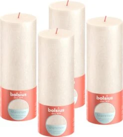 Bolsius - Rustieke Kaars Shimmer - 4 Stuks - Metallic - Ivoor - 19cm