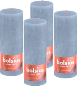 Bolsius - Rustieke Kaars - 4 Stuks - Licht Blauw - Sky Blue - 19cm