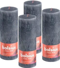 Bolsius - Rustieke Kaars - 4 Stuks - Donker Blauw - Slate Blue - 19cm
