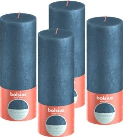 Bolsius - Rustieke Kaars Shimmer - 4 Stuks - Metallic - Blauw – 19cm