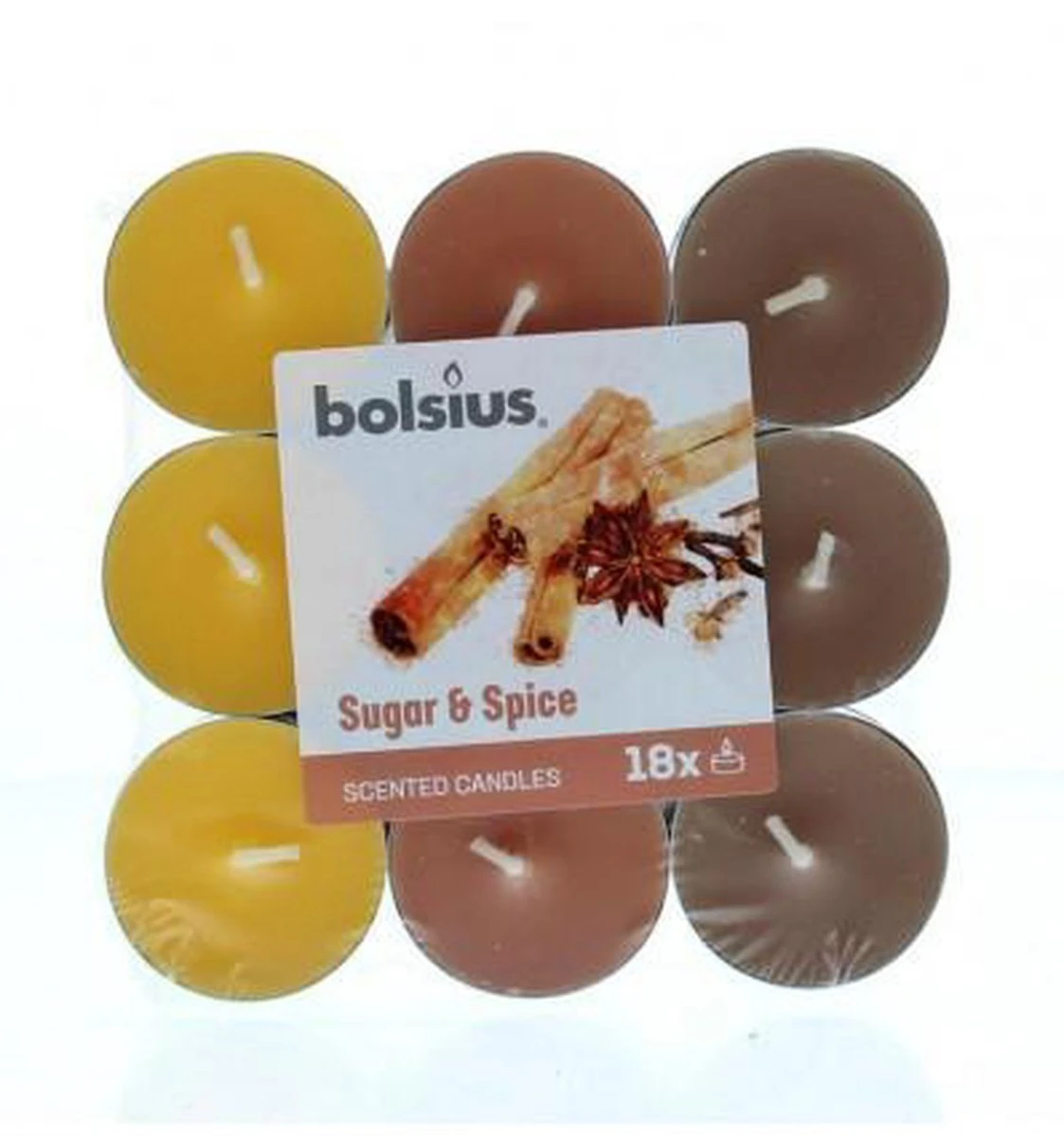 Bolsius - Geurtheelichtjes 'True Scent' - 18 Stuks, 4 Branduren Per Theelichtje, Mix Sugar & Spice 4 Bolsius - Geurtheelichtjes 'True Scent' - 18 Stuks, 4 Branduren Per Theelichtje, Mix Sugar & Spice - Afbeelding 2