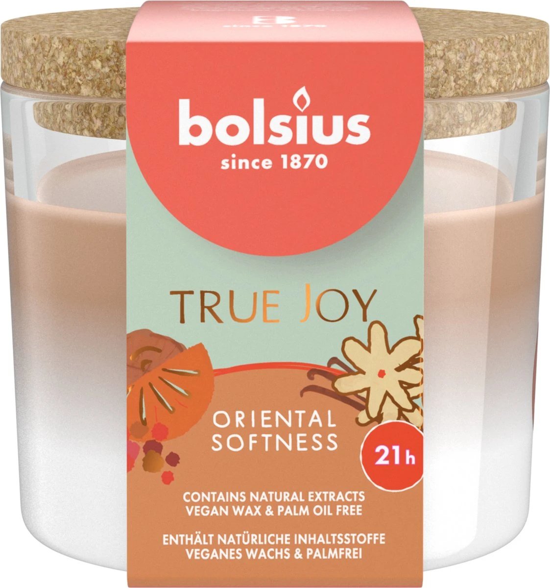 Bolsius - True Joy - 6 Geurkaarsen Met Kurken Deksel - Oriental Softness - Oranje - Voordeelverpakking - Geurkaars 7 Bolsius - True Joy - 6 Geurkaarsen Met Kurken Deksel - Oriental Softness - Oranje - Voordeelverpakking - Geurkaars - Afbeelding 5