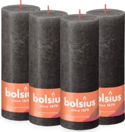 Bolsius - Rustieke Kaars - 4 Stuks - Antraciet - 19cm