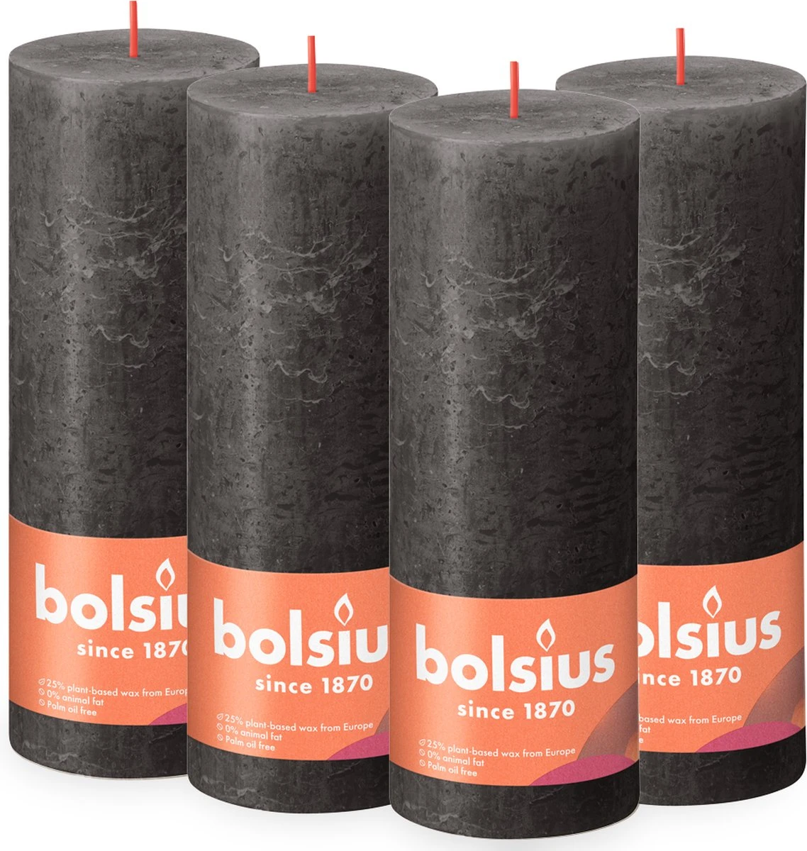 Bolsius - Rustieke Kaars - 4 Stuks - Antraciet - 19cm 3 Bolsius - Rustieke Kaars - 4 Stuks - Antraciet - 19cm