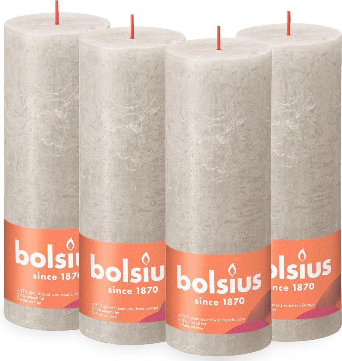 Bolsius - Rustieke Kaars - 4 Stuks - Licht Grijs - 19cm 3 Bolsius - Rustieke Kaars - 4 Stuks - Licht Grijs - 19cm
