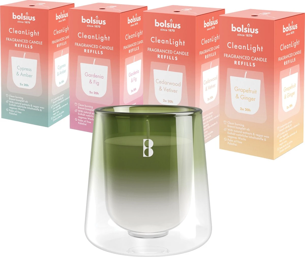 Bolsius - CleanLight - Houder En Navulbare Geurkaarsen - Starterkit - Met 9 Gegeurde Refills 3 Bolsius - CleanLight - Houder En Navulbare Geurkaarsen - Starterkit - Met 9 Gegeurde Refills