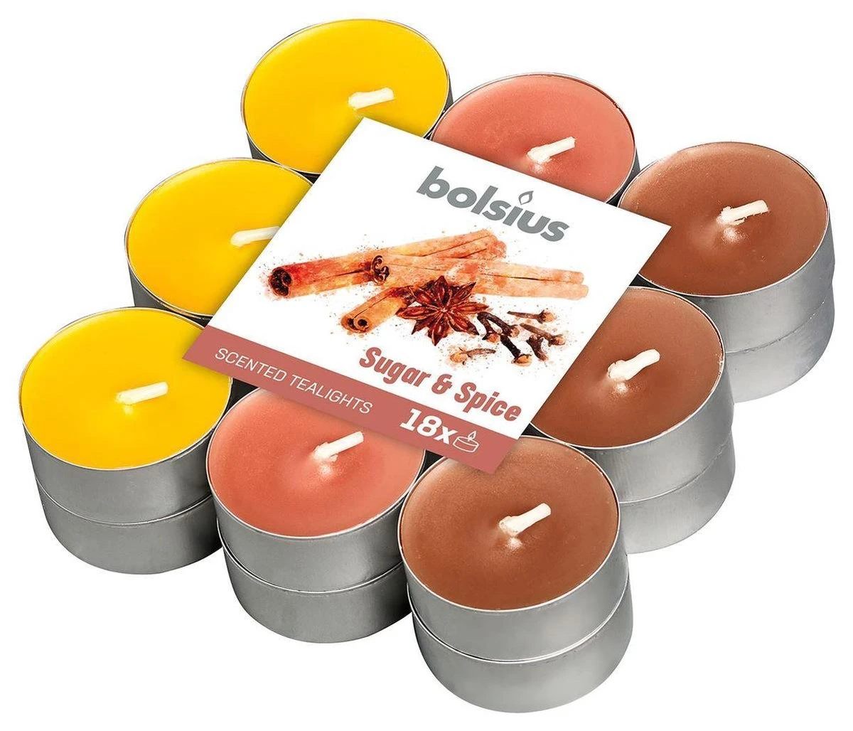 Bolsius - Geurtheelichtjes 'True Scent' - 18 Stuks, 4 Branduren Per Theelichtje, Mix Sugar & Spice 3 Bolsius - Geurtheelichtjes 'True Scent' - 18 Stuks, 4 Branduren Per Theelichtje, Mix Sugar & Spice
