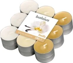 Bolsius Geurkaarsen Theelicht Vanilla Bruin/wit 18 Stuks - 3 Verpakkingen Van Elk 18 Stuks