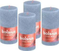 Bolsius - Rustieke Kaars - 4 Stuks - Licht Blauw - Sky Blue - 13cm