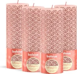 Bolsius - Rustieke Kaars - 4 Stuks - Licht Roze Met Print - 19cm - Paasdecoratie