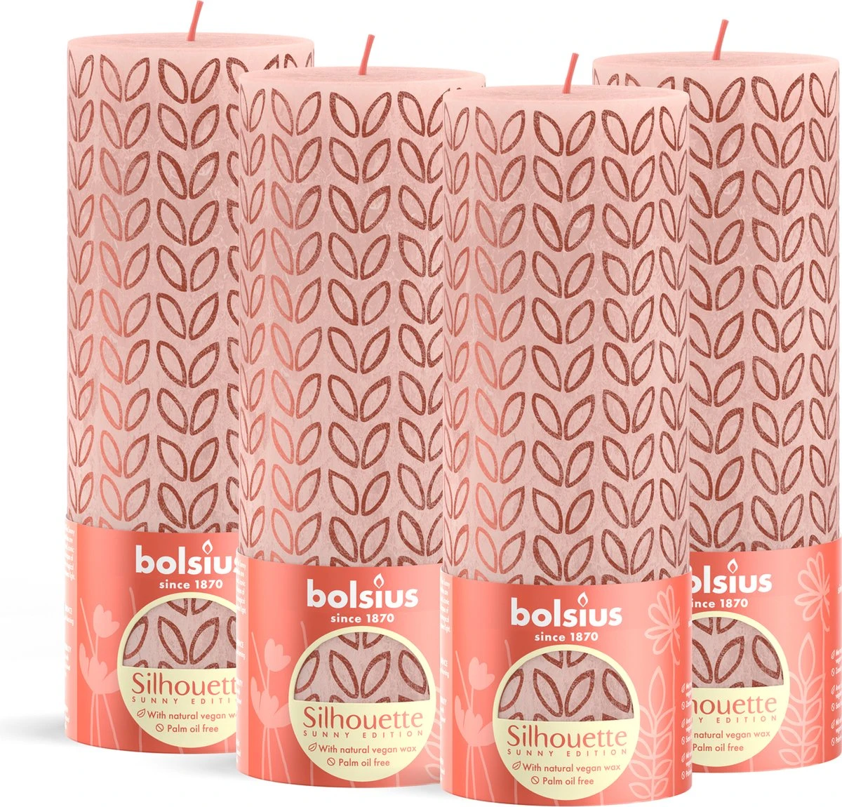 Bolsius - Rustieke Kaars - 4 Stuks - Licht Roze Met Print - 19cm - Paasdecoratie 3 Bolsius - Rustieke Kaars - 4 Stuks - Licht Roze Met Print - 19cm - Paasdecoratie