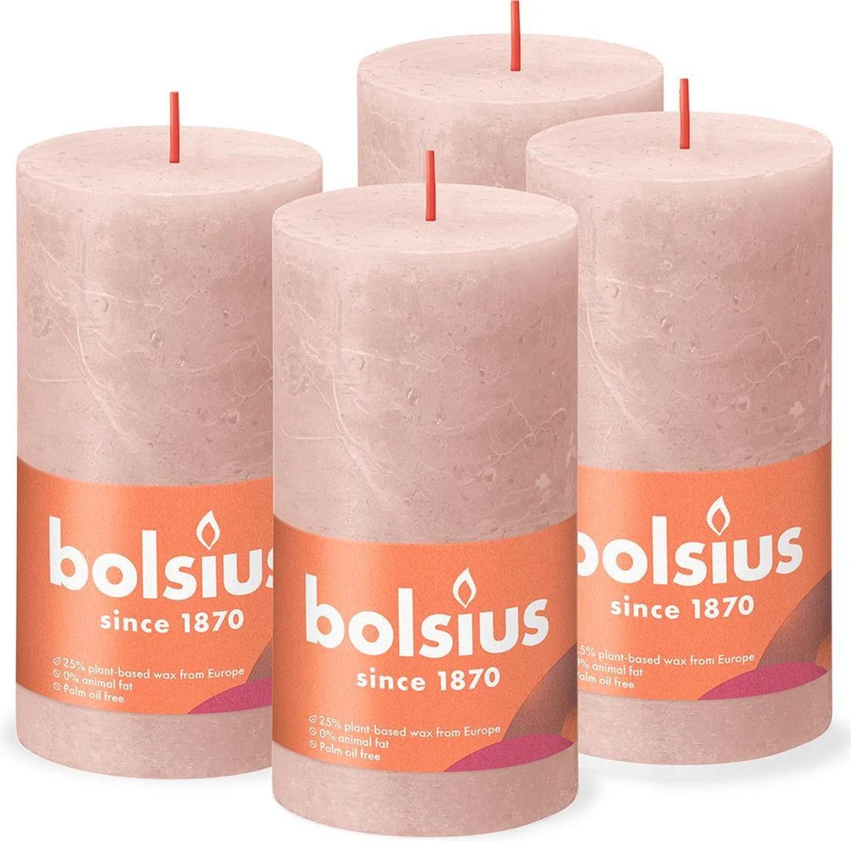 Bolsius - Rustieke Kaars - 4 Stuks - Poeder Roze - 13cm 3 Bolsius - Rustieke Kaars - 4 Stuks - Poeder Roze - 13cm