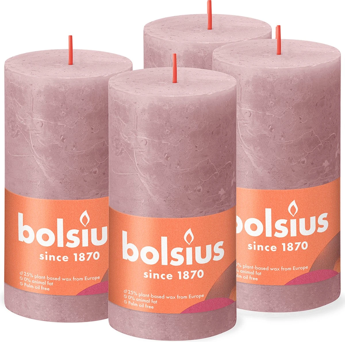 Bolsius - Rustieke Kaars - 4 Stuks - Oud Roze - 13cm 3 Bolsius - Rustieke Kaars - 4 Stuks - Oud Roze - 13cm