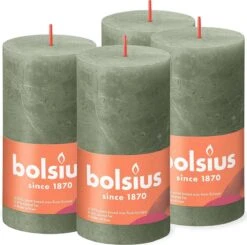 Bolsius - Rustieke Kaars - 4 Stuks - Olijf Groen - 13cm