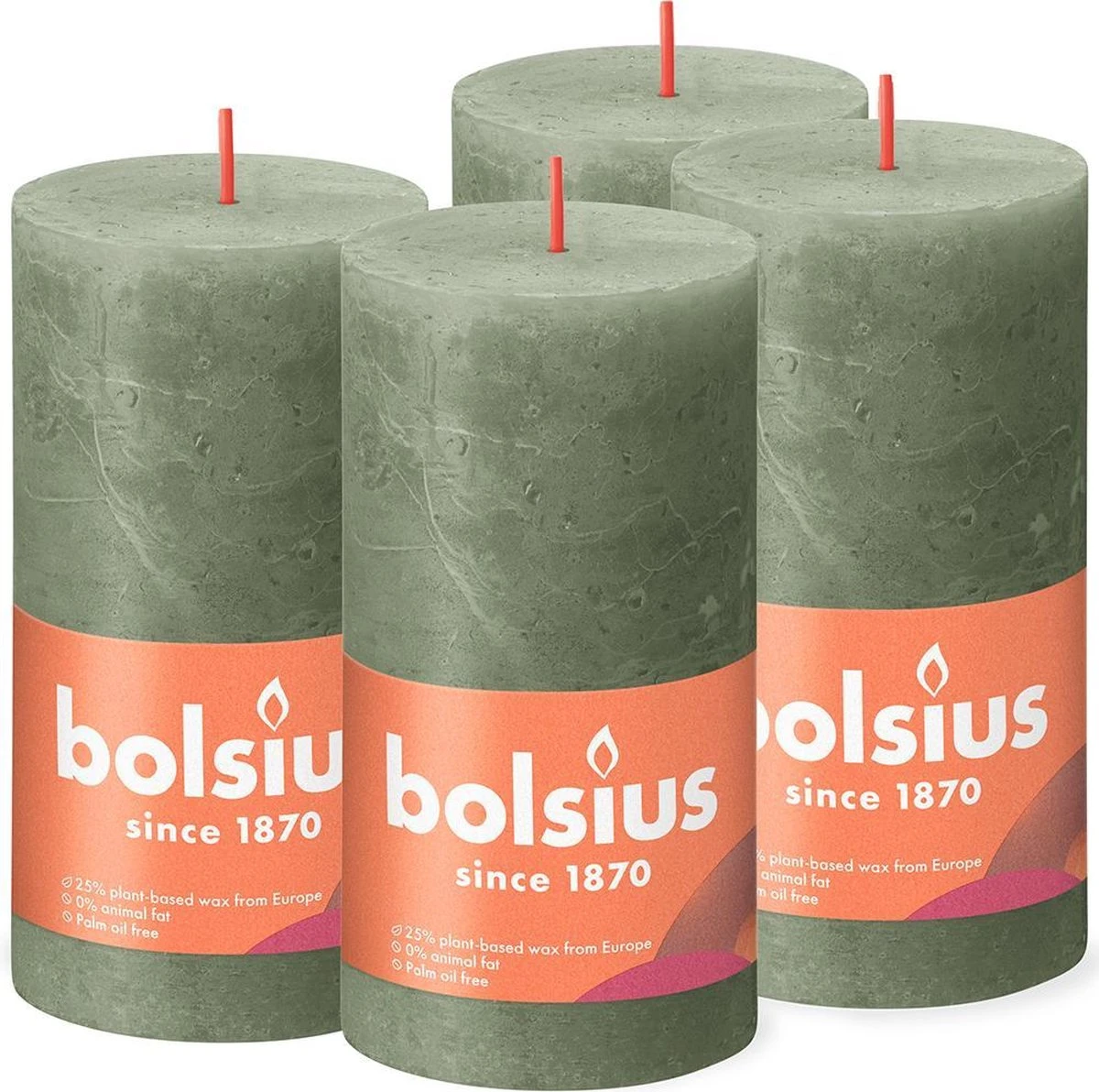 Bolsius - Rustieke Kaars - 4 Stuks - Olijf Groen - 13cm 3 Bolsius - Rustieke Kaars - 4 Stuks - Olijf Groen - 13cm