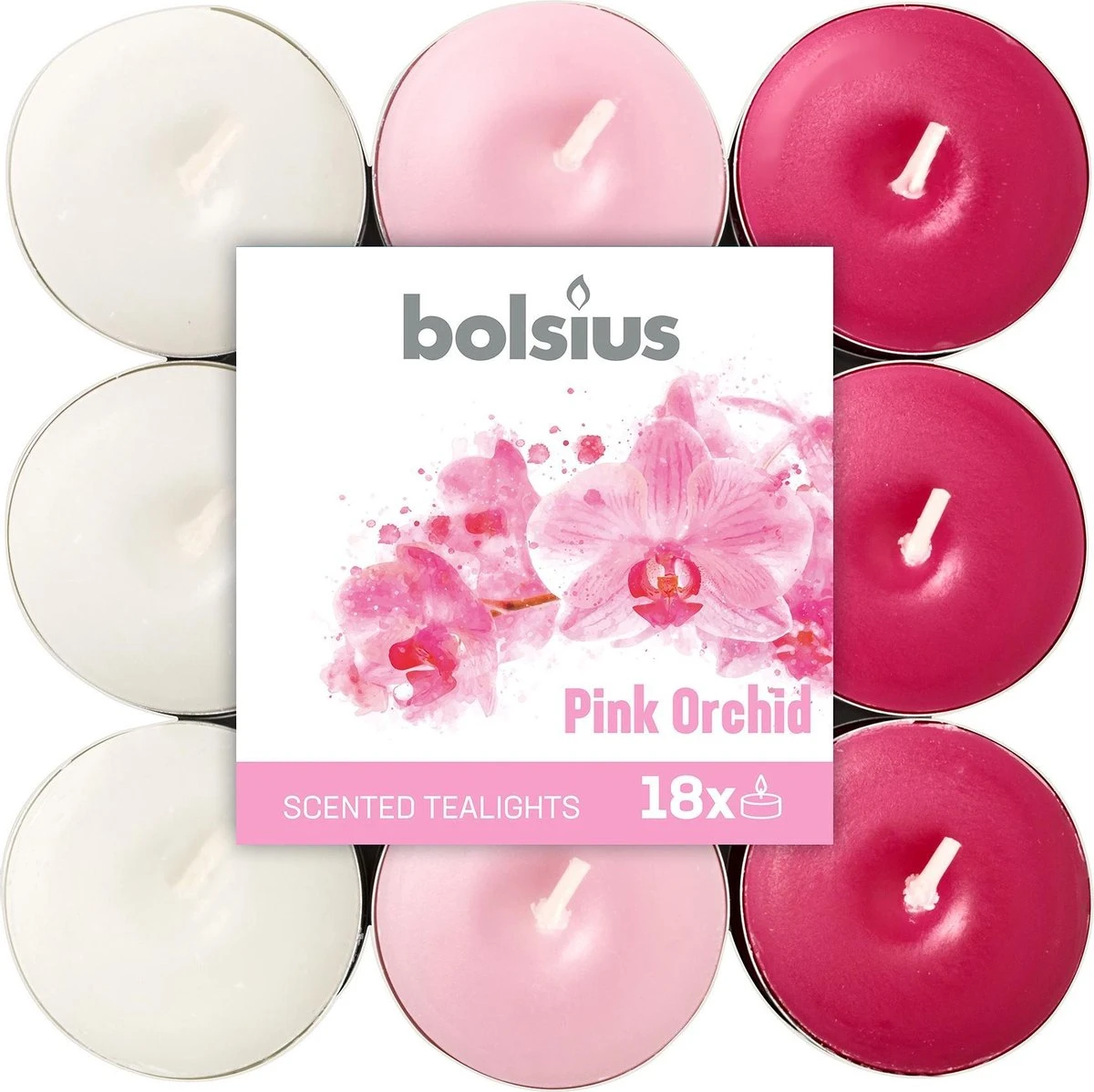 Bolsius Geurkaarsen Theelicht Pink Orchid Roze/wit 18 Stuks 4 Bolsius Geurkaarsen Theelicht Pink Orchid Roze/wit 18 Stuks - Afbeelding 2