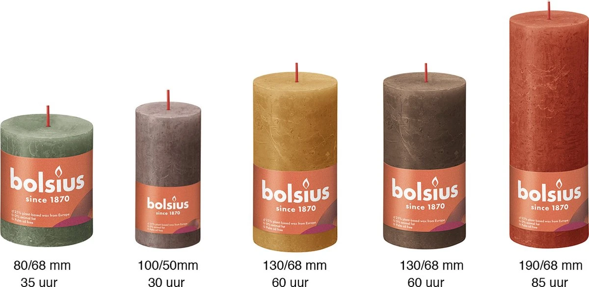 Bolsius Rustiek Stompkaars Warme Kleuren Mix (bruin Oker Geel Groen) 4 Bolsius Rustiek Stompkaars Warme Kleuren Mix (bruin Oker Geel Groen) - Afbeelding 2