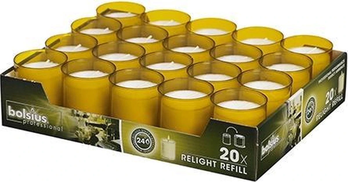 20 Stuks Bolsius ReLight Kaars In Amber Houder 64/50 (24 Uur) 4 20 Stuks Bolsius ReLight Kaars In Amber Houder 64/50 (24 Uur) - Afbeelding 2