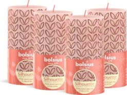 Bolsius - Rustieke Kaars - 4 Stuks - Licht Roze Met Print - 13cm - Paasdecoratie