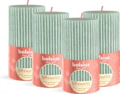 Bolsius - Rustieke Kaars - 4 Stuks - Licht Groen Met Print - 13cm