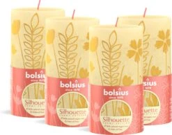 Bolsius - Rustieke Kaars - 4 Stuks - Licht Geel Met Print - 13cm - Paasdecoratie