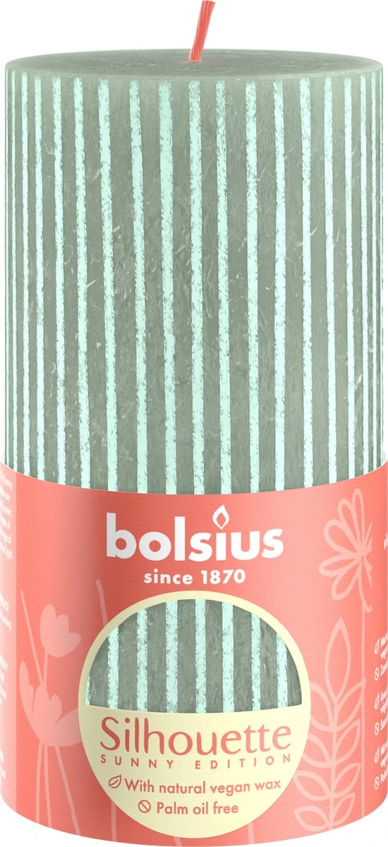 Bolsius - Rustieke Kaars - 4 Stuks - Licht Groen Met Print - 13cm 6 Bolsius - Rustieke Kaars - 4 Stuks - Licht Groen Met Print - 13cm - Afbeelding 4