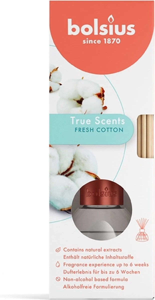 6 Stuks Bolsius Geurstokjes Fris Linnengoed - Fresh Cotton Geurverspreiders 45 Ml True Freshness 4 6 Stuks Bolsius Geurstokjes Fris Linnengoed - Fresh Cotton Geurverspreiders 45 Ml True Freshness - Afbeelding 2