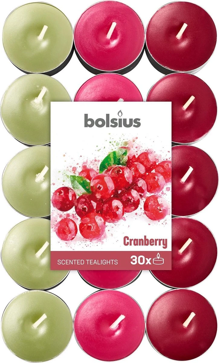 Bolsius Geurkaarsen Theelicht Cranberry Rood/wit 30 Stuks 4 Bolsius Geurkaarsen Theelicht Cranberry Rood/wit 30 Stuks - Afbeelding 2