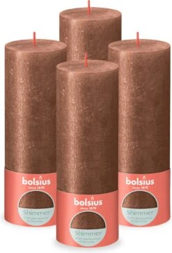 Bolsius - Rustieke Kaars Shimmer - 4 Stuks - Metallic - Koper Brons - 19cm