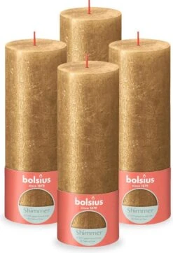 Bolsius - Rustieke Kaars Shimmer - 4 Stuks - Metallic - Goud - 19cm