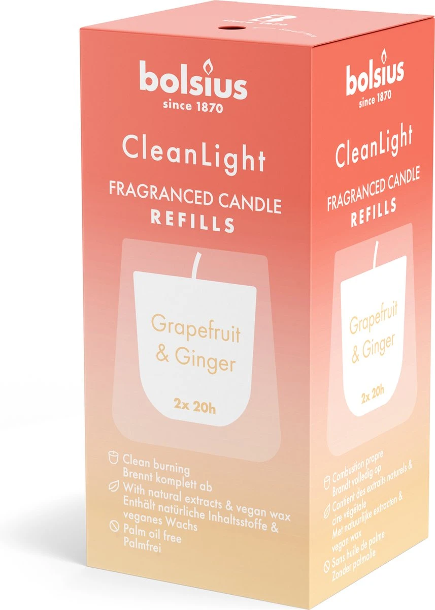 Bolsius - CleanLight - 12 Gegeurde Navullingen - Grapefruit & Ginger - Navulbare Geurkaarsen 7 Bolsius - CleanLight - 12 Gegeurde Navullingen - Grapefruit & Ginger - Navulbare Geurkaarsen - Afbeelding 5