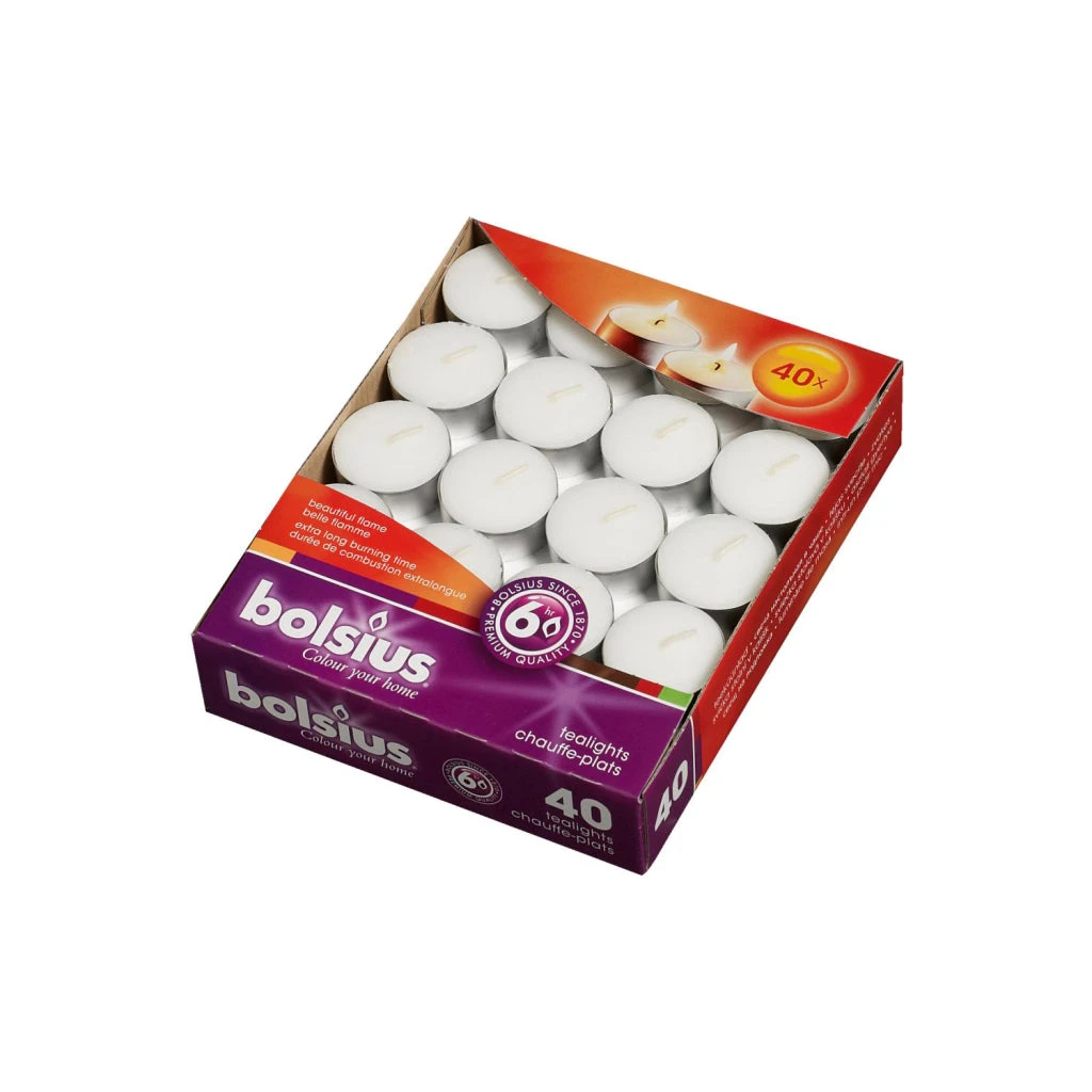 Bolsius Theelichten 6 Branduren 40 Stuks Wit 3 Bolsius Theelichten 6 Branduren 40 Stuks Wit