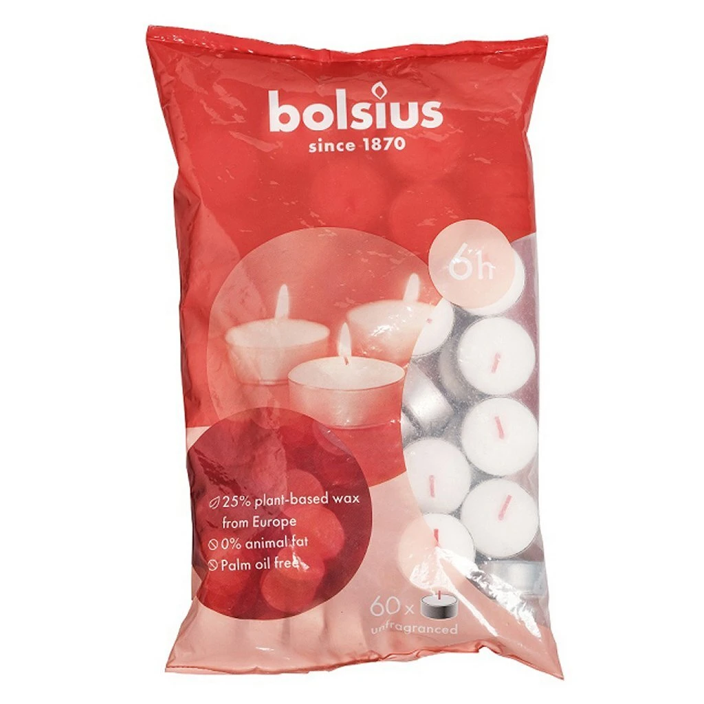 Bolsius Theelichten 6 Branduren 60 Stuks Wit 3 Bolsius Theelichten 6 Branduren 60 Stuks Wit