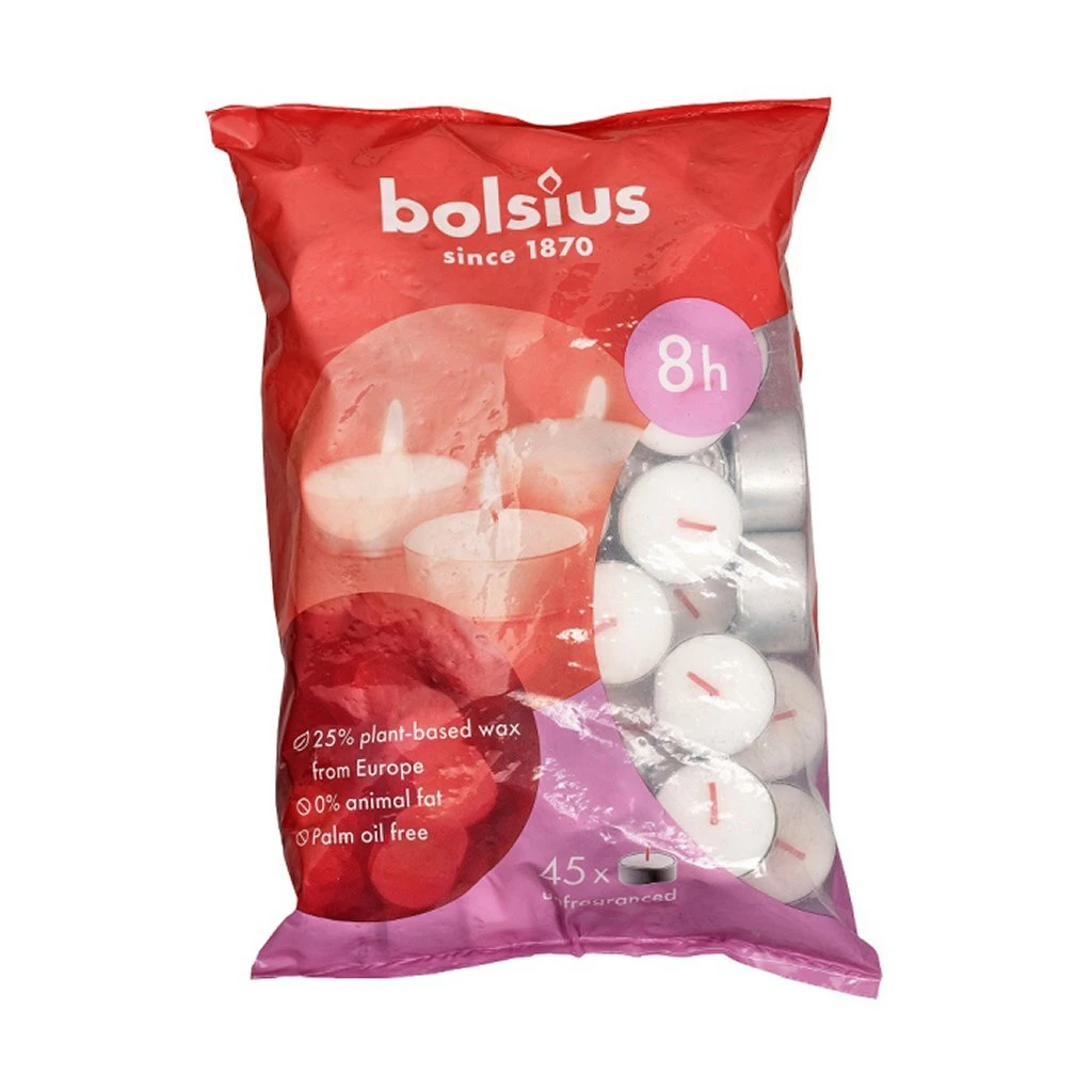 Bolsius Theelichten 8 Branduren 45 Stuks Wit 3 Bolsius Theelichten 8 Branduren 45 Stuks Wit