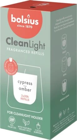 Bolsius Geurkaars CleanLight Navulling Cypress & Amber 20 Uur D 5,5 H 11,6 Cm 2 Stuks