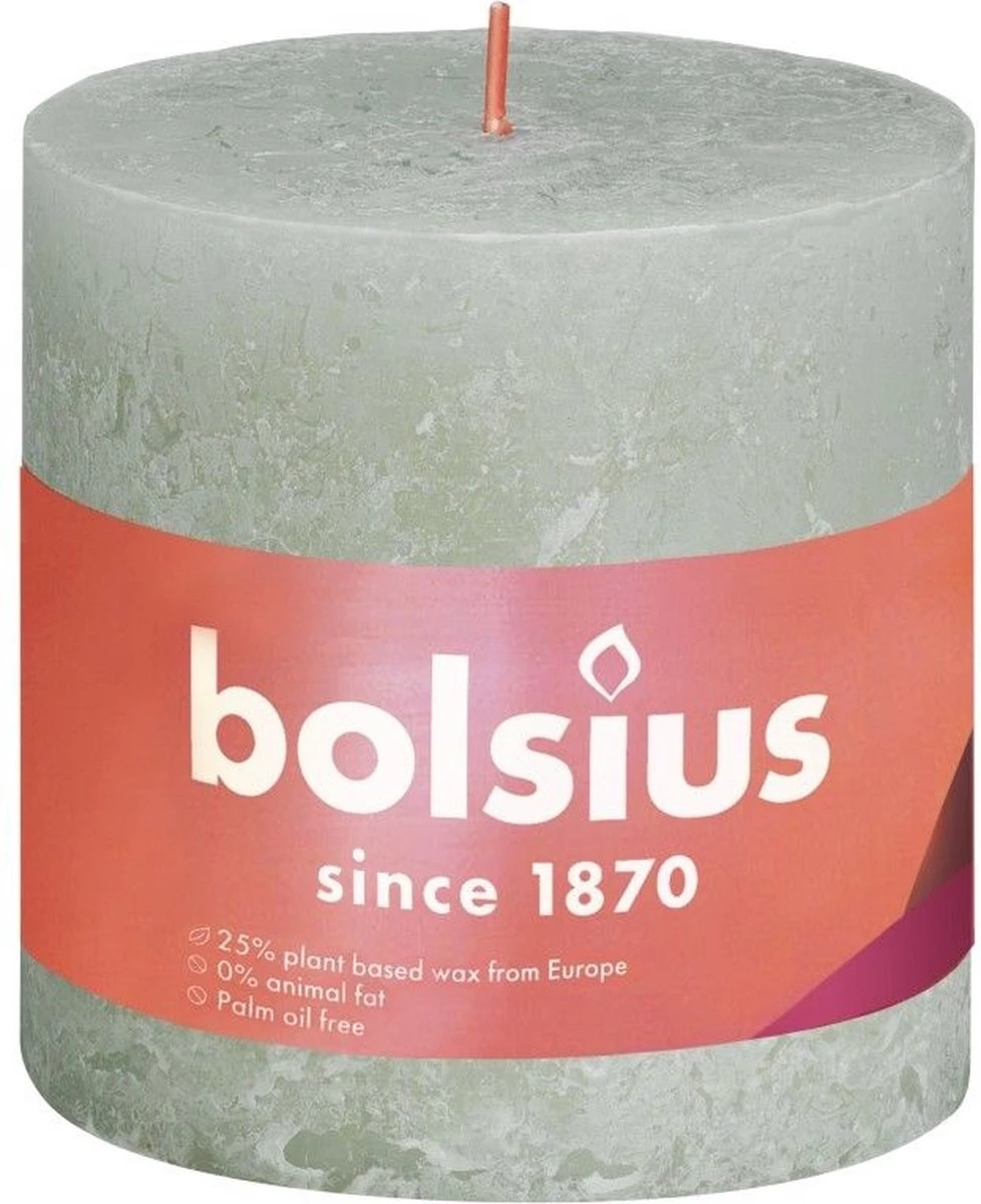 Bolsius Stompkaars Foggy Green Ø100 Mm - Hoogte 10 Cm - Lichtgrijs/Groen - 62 Branduren 3 Bolsius Stompkaars Foggy Green Ø100 Mm - Hoogte 10 Cm - Lichtgrijs/Groen - 62 Branduren